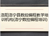 洛阳洛宁县数控编程教学培训机构(洛宁数控编程培训)