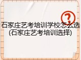 石家庄艺考培训学校怎么选(石家庄艺考培训选择)