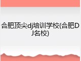 合肥顶尖dj培训学校(合肥DJ名校)