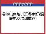 温岭电商培训班哪家好(温岭电商培训推荐)