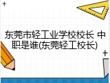 东莞市轻工业学校校长 中职是谁(东莞轻工校长)