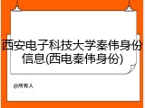 西安电子科技大学秦伟身份信息(西电秦伟身份)