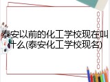 泰安以前的化工学校现在叫什么(泰安化工学校现名)