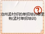 沧州孟村好的单招培训哪里有(孟村单招培训)