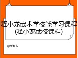 释小龙武术学校能学习课程(释小龙武校课程)