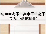 初中生考不上高中干什么工作(初中落榜就业)