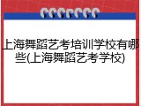 上海舞蹈艺考培训学校有哪些(上海舞蹈艺考学校)