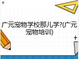 广元宠物学校那儿学?(广元宠物培训)