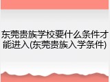 东莞贵族学校要什么条件才能进入(东莞贵族入学条件)