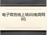 电子商务线上培训(电商网训)