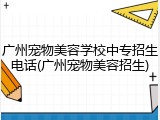 广州宠物美容学校中专招生电话(广州宠物美容招生)