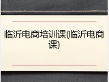 临沂电商培训课(临沂电商课)
