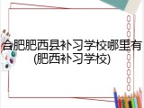 合肥肥西县补习学校哪里有(肥西补习学校)