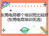 东莞电商哪个培训班比较好(东莞电商培训优选)