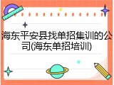 海东平安县找单招集训的公司(海东单招培训)