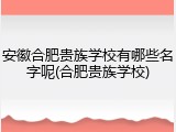 安徽合肥贵族学校有哪些名字呢(合肥贵族学校)