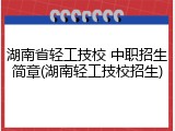 湖南省轻工技校 中职招生简章(湖南轻工技校招生)