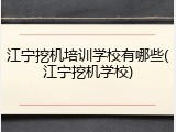 江宁挖机培训学校有哪些(江宁挖机学校)