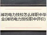 潍坊电力技校怎么样职中毕业(潍坊电力技校职中评价)