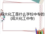 成大化工是什么学校中专的(成大化工中专)
