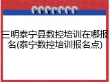 三明泰宁县数控培训在哪报名(泰宁数控培训报名点)