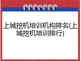 上城挖机培训机构排名(上城挖机培训排行)