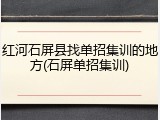 红河石屏县找单招集训的地方(石屏单招集训)