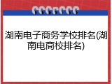 湖南电子商务学校排名(湖南电商校排名)