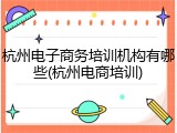杭州电子商务培训机构有哪些(杭州电商培训)