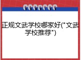 正规文武学校哪家好("文武学校推荐")