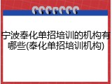 宁波奉化单招培训的机构有哪些(奉化单招培训机构)