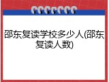 邵东复读学校多少人(邵东复读人数)