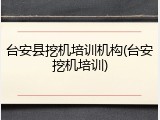 台安县挖机培训机构(台安挖机培训)