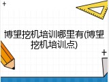 博望挖机培训哪里有(博望挖机培训点)