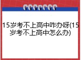 15岁考不上高中咋办呀(15岁考不上高中怎么办)
