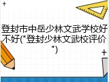 登封市中岳少林文武学校好不好("登封少林文武校评价")