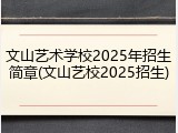 文山艺术学校2025年招生简章(文山艺校2025招生)