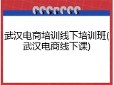 武汉电商培训线下培训班(武汉电商线下课)