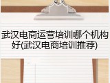 武汉电商运营培训哪个机构好(武汉电商培训推荐)