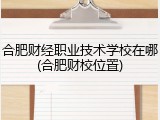 合肥财经职业技术学校在哪(合肥财校位置)