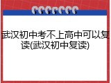 武汉初中考不上高中可以复读(武汉初中复读)