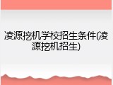 凌源挖机学校招生条件(凌源挖机招生)