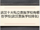 武汉十大私立贵族学校有哪些学校(武汉贵族学校排名)