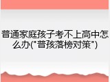 普通家庭孩子考不上高中怎么办("普孩落榜对策")