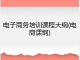 电子商务培训课程大纲(电商课纲)
