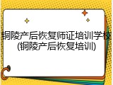 铜陵产后恢复师证培训学校(铜陵产后恢复培训)