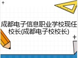 成都电子信息职业学校现任校长(成都电子校校长)