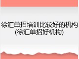 徐汇单招培训比较好的机构(徐汇单招好机构)
