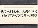 武汉水利水电并入哪个学校了(武汉水利水电并入何校)