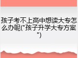孩子考不上高中想读大专怎么办呢("孩子升学大专方案")